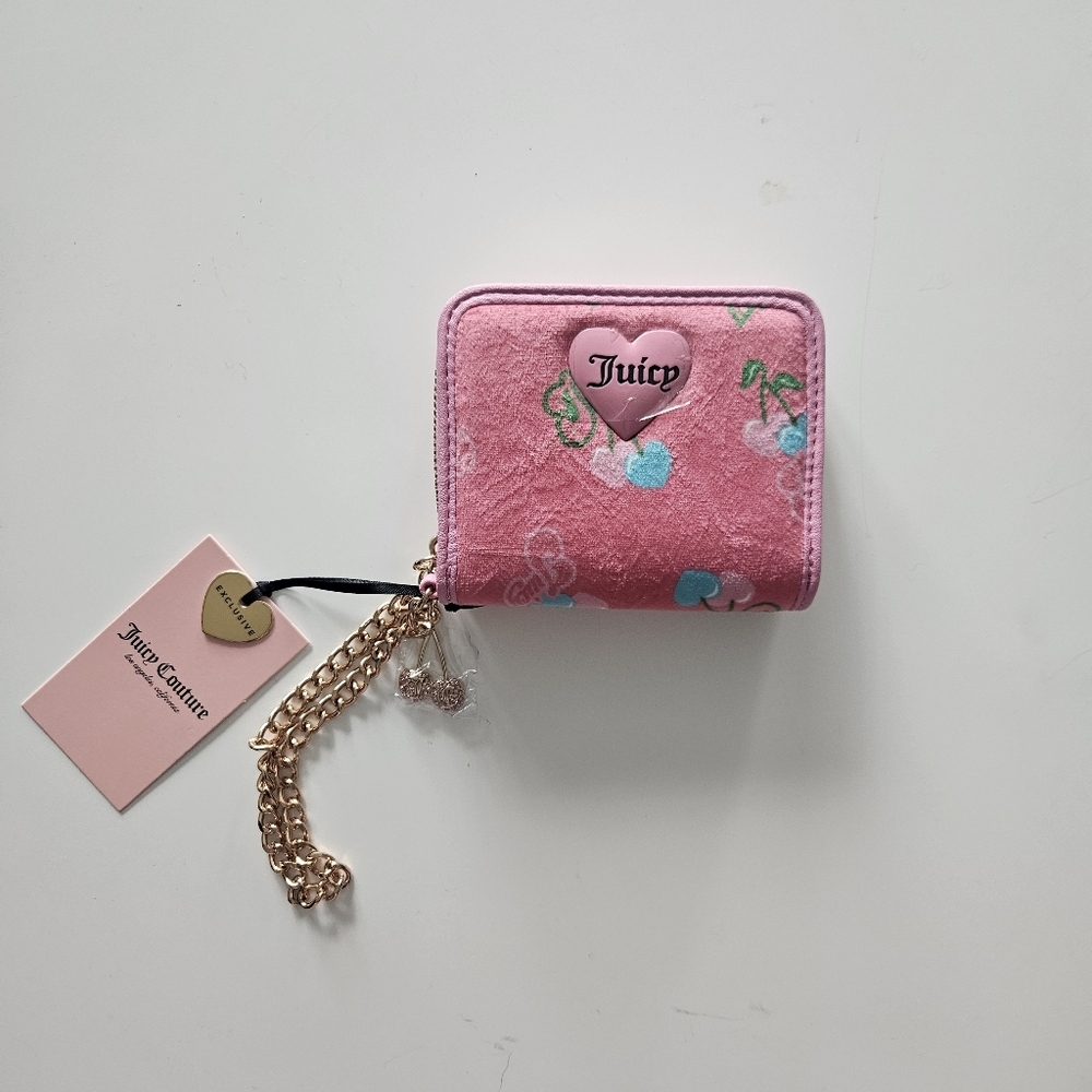 NWT Juicy Couture Retro Cherry Juicy Pink Lemonade Wallet With Wristlet Chain